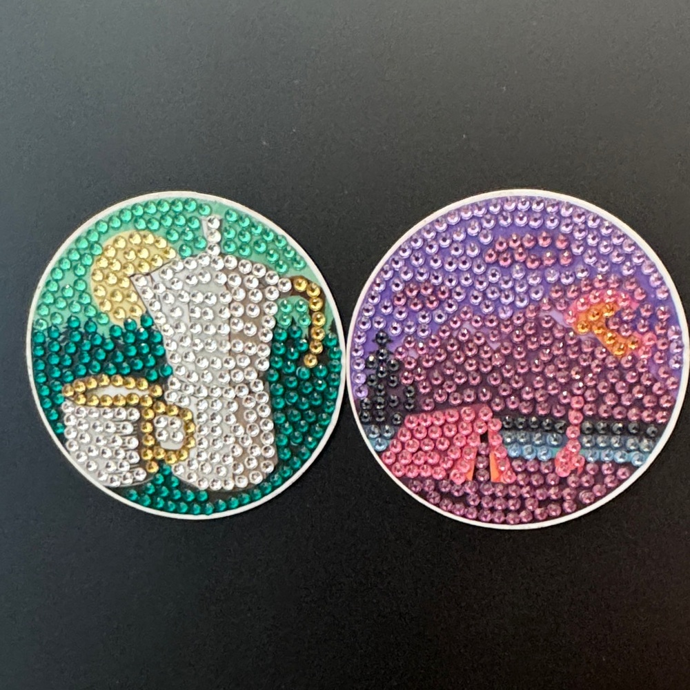 ✨ Handcrafted Diamond Art Magnet Set – Cozy Coffee & Camping Night - Set of 2 - Picture 6 of 7